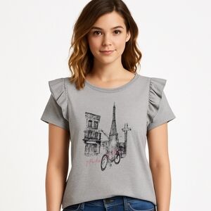 🎉Vintage Rose Gray Paris Decor Tee Sz Med